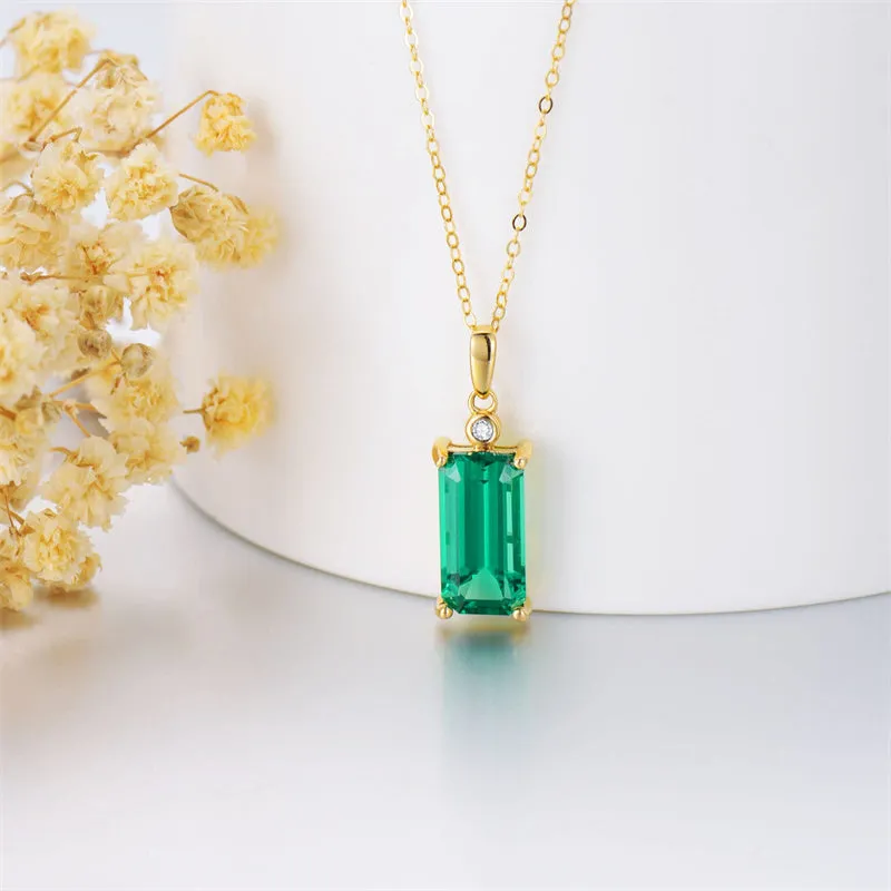 14K Real Gold Emerald Necklace for Women with Natural Diamond Emerald Jewelry Gifts for Mom Wife