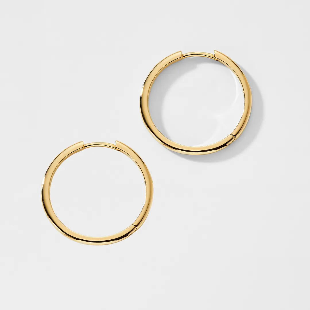 14KT GOLD 20MM SLIM HUGGIE HOOP EARRINGS