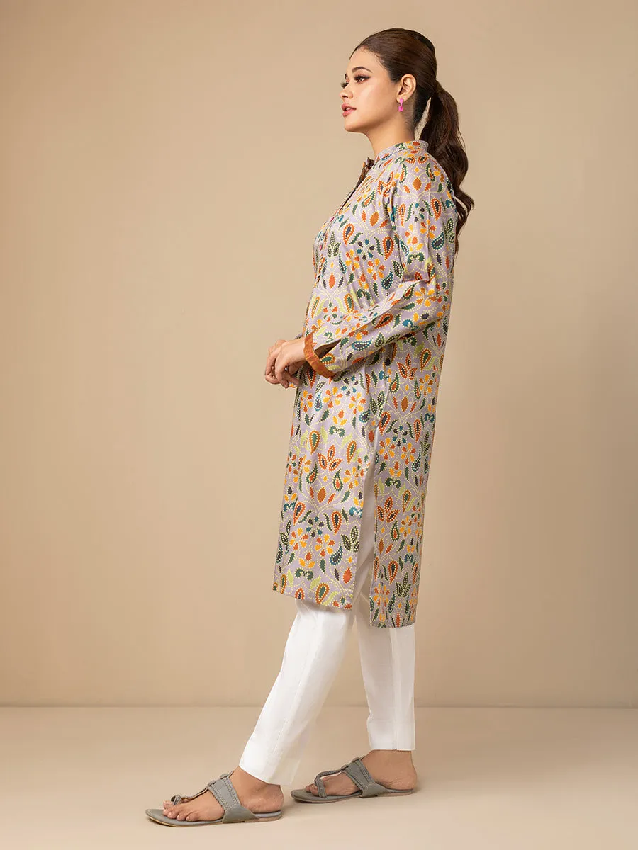 1pc - Stitched Basic Printed Cotton Silk Shirt