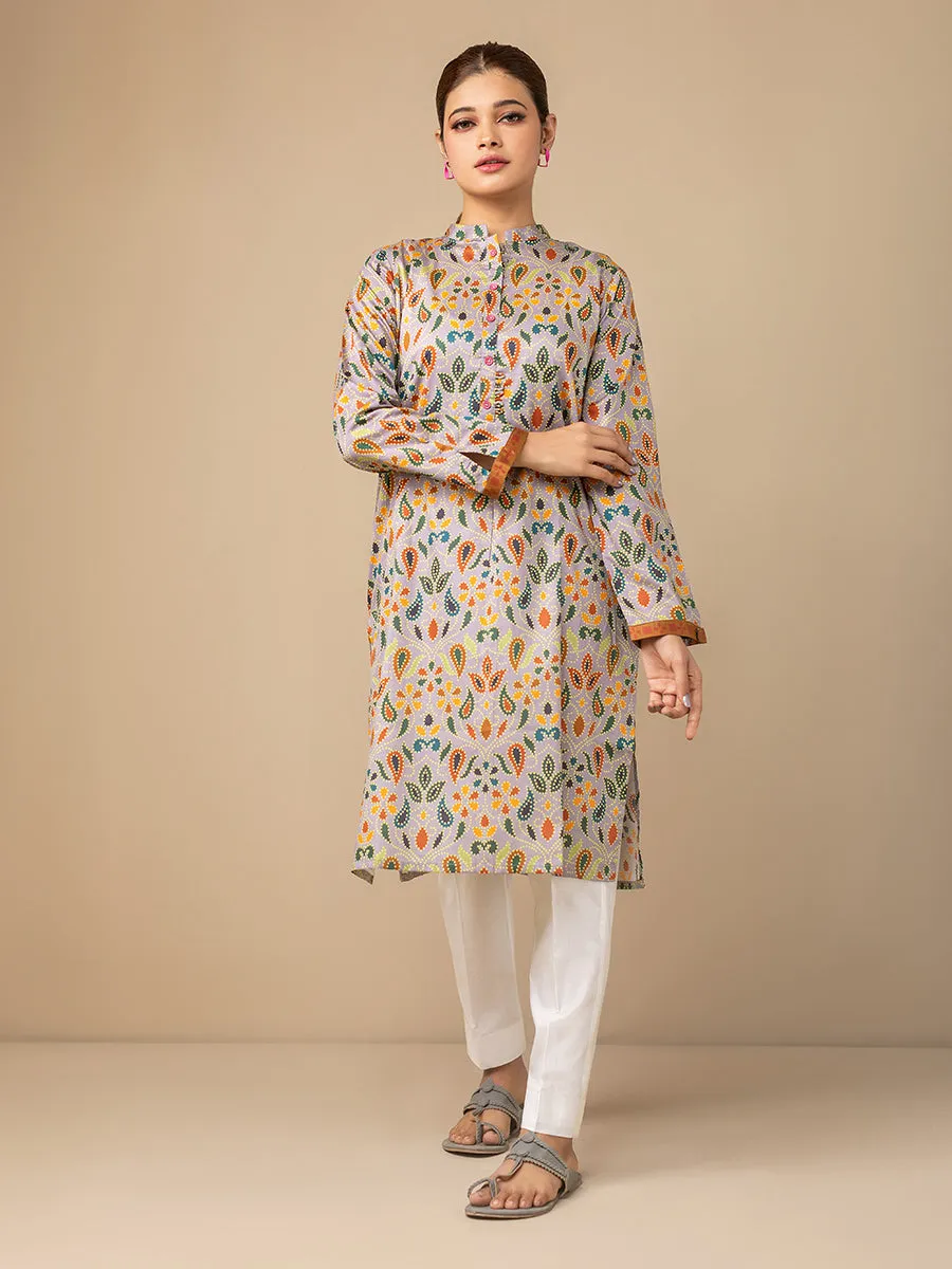 1pc - Stitched Basic Printed Cotton Silk Shirt