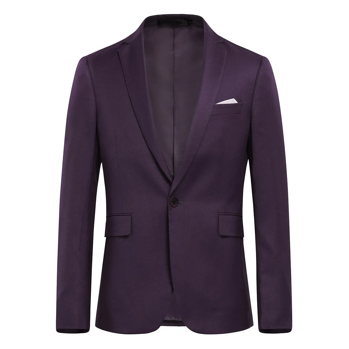 3-Piece Slim Fit Solid Color Jacket Smart Wedding Formal Suit Purple