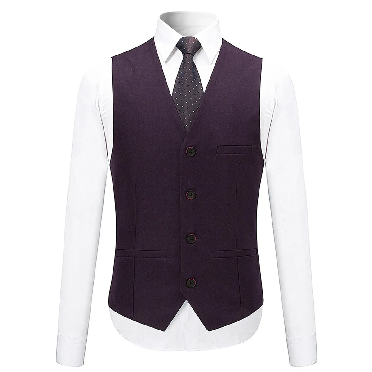 3-Piece Slim Fit Solid Color Jacket Smart Wedding Formal Suit Purple