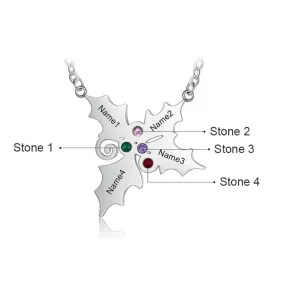 4 Names And 4 Stones Personalized Mistletoe Christmas Pendant