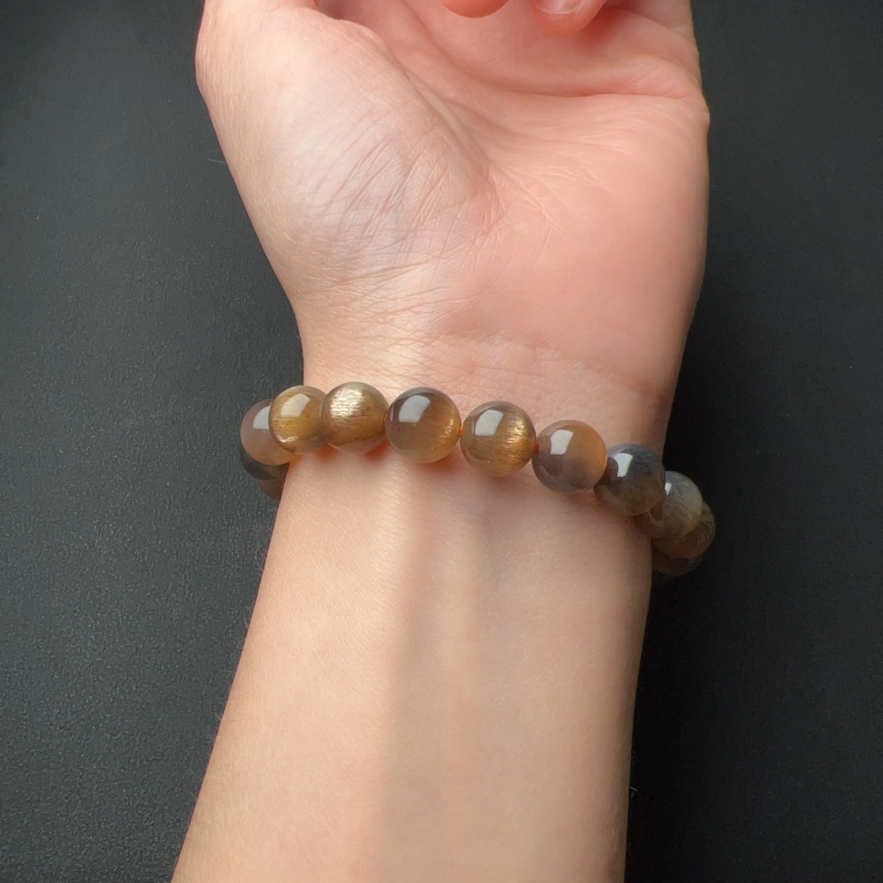 9mm High-quality Golden Skeleton with Sunstone Inclusion Crystal Bracelet | Handmade Healing Crystal Jewelry | Bring Positivity Energy Like The Sun Sacral Chakra