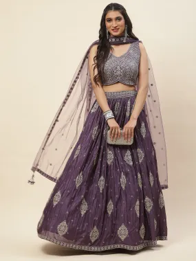 All Over Embroidered Crepe Choli With Lehenga & Dupatta