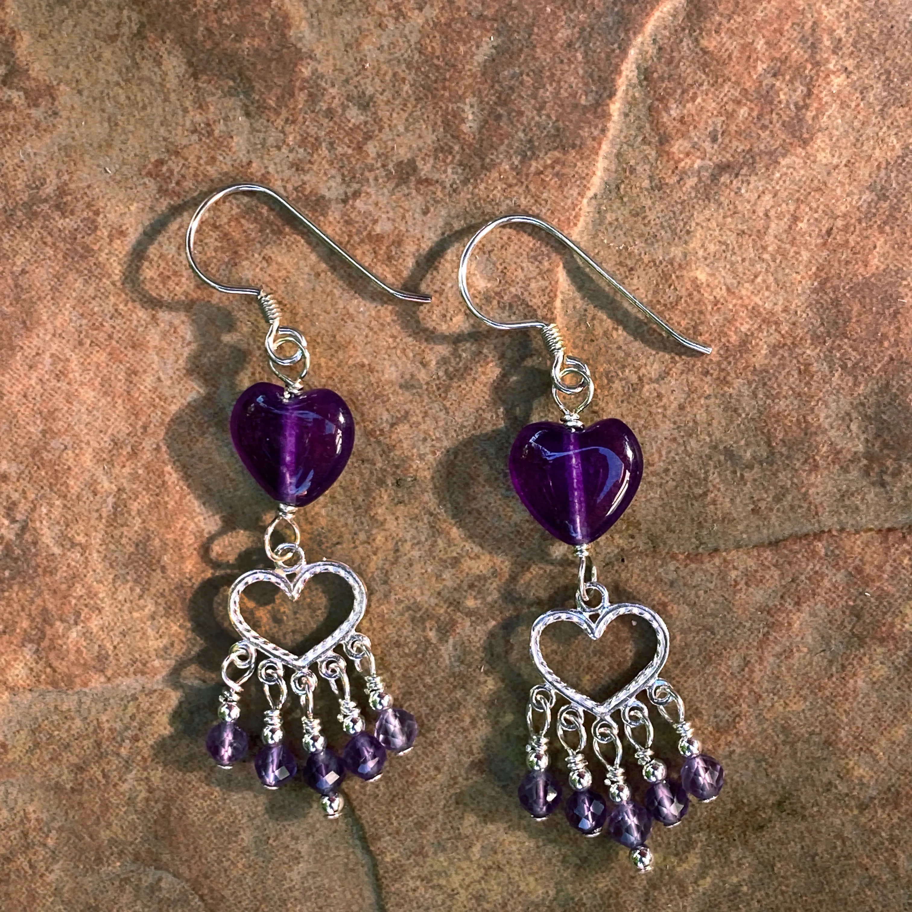 Amethyst gemstone Heart Chandelier Earrings