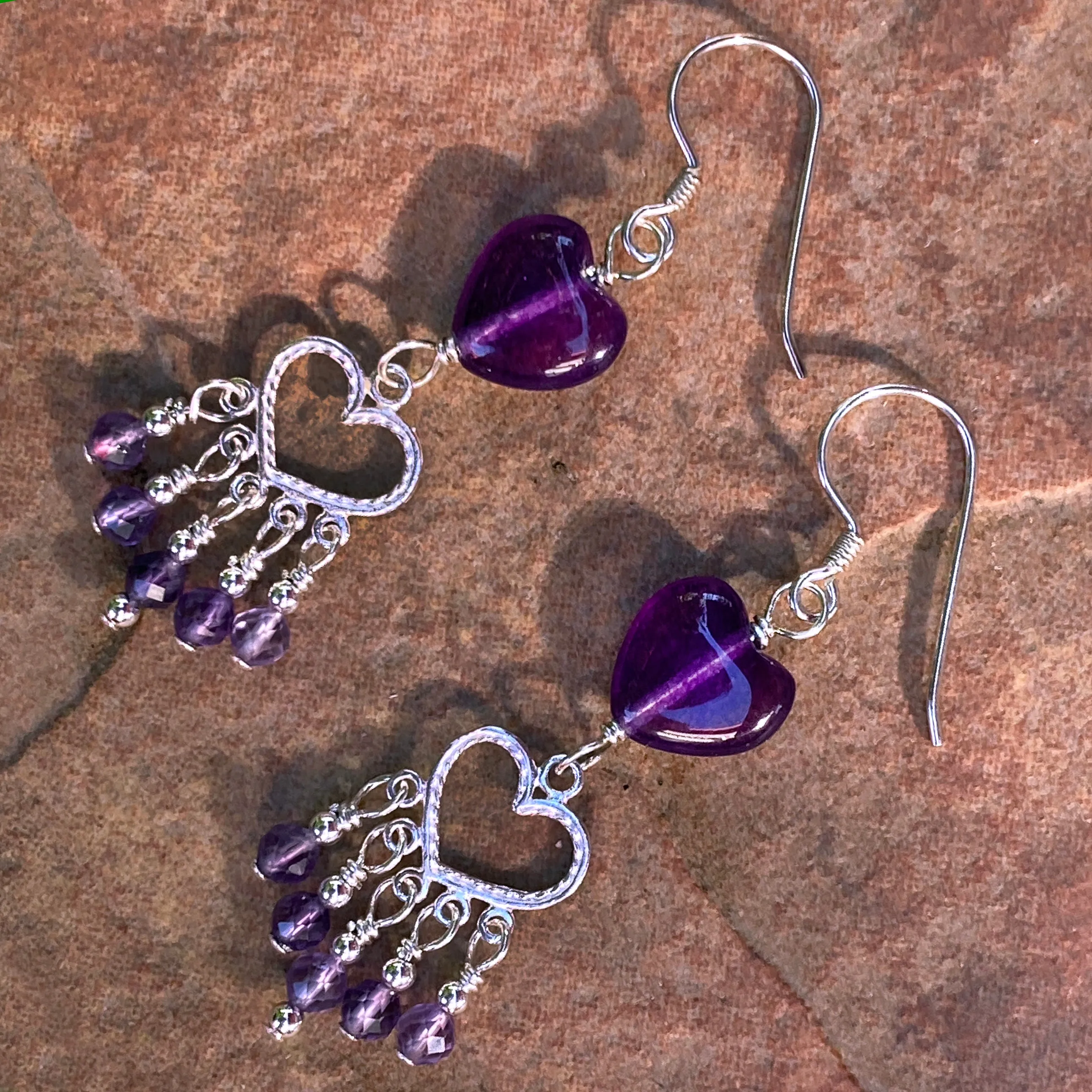 Amethyst gemstone Heart Chandelier Earrings