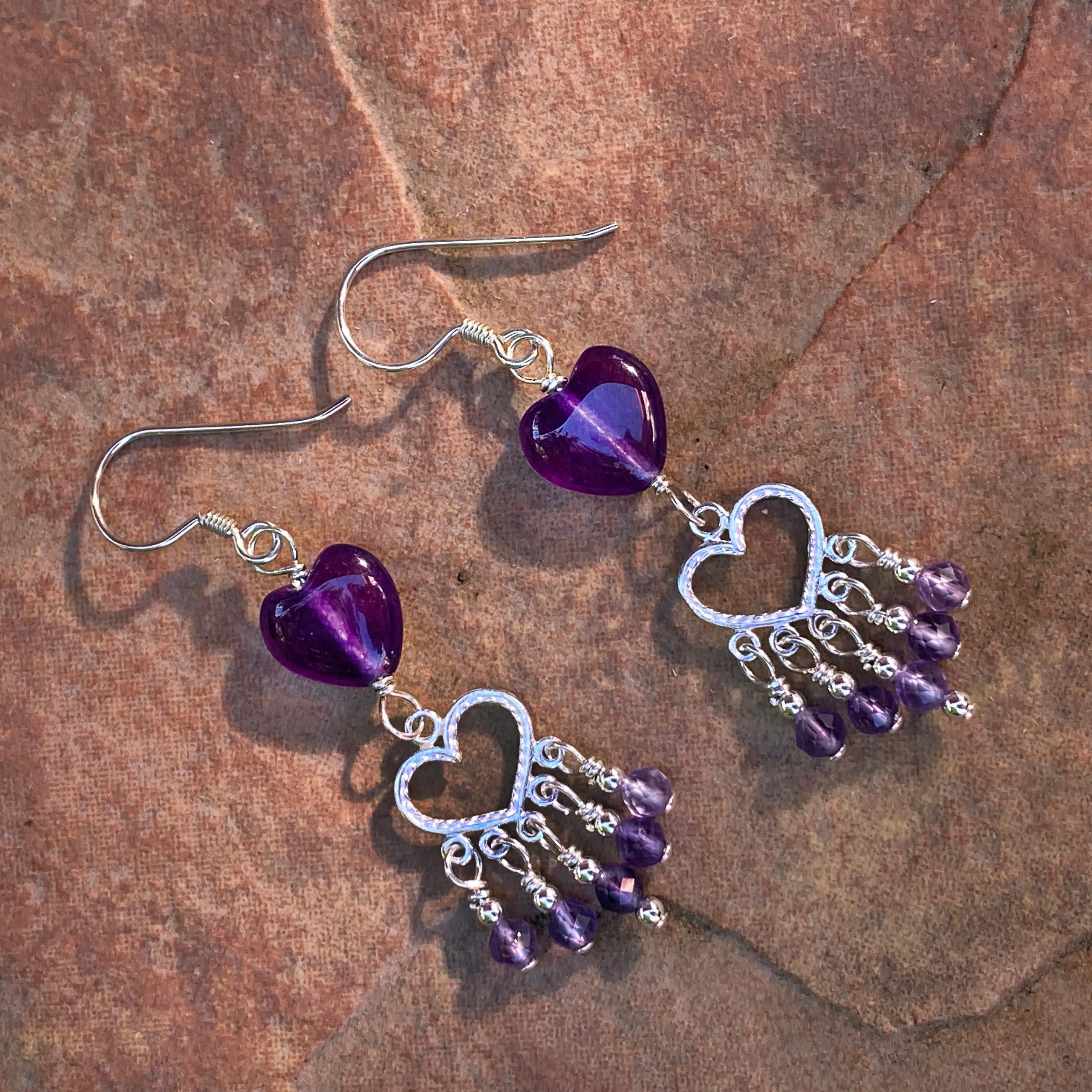 Amethyst gemstone Heart Chandelier Earrings