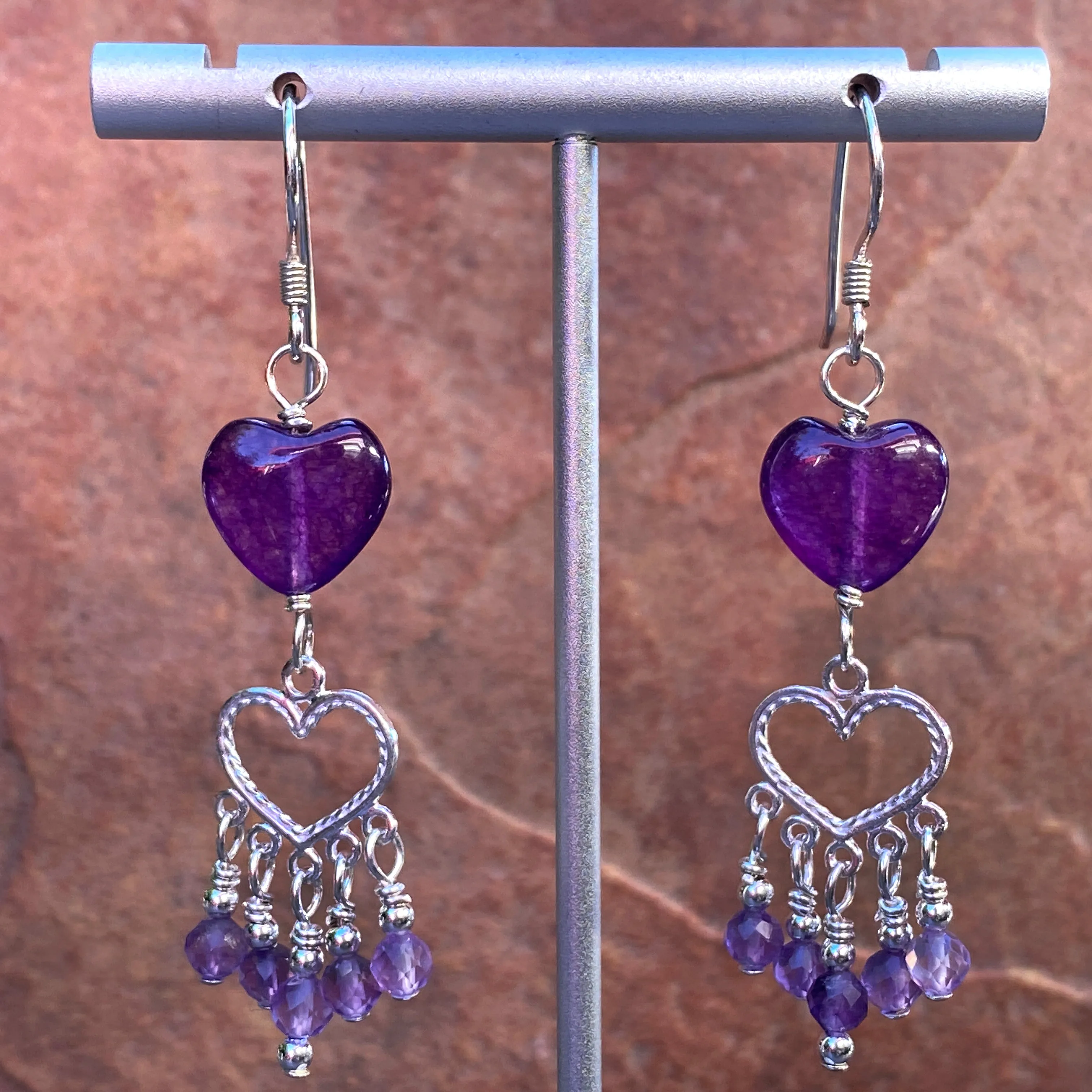 Amethyst gemstone Heart Chandelier Earrings