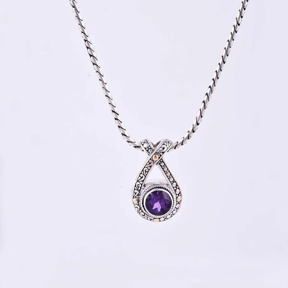 Amethyst Necklace Silver 925 with Gold Accents 18k