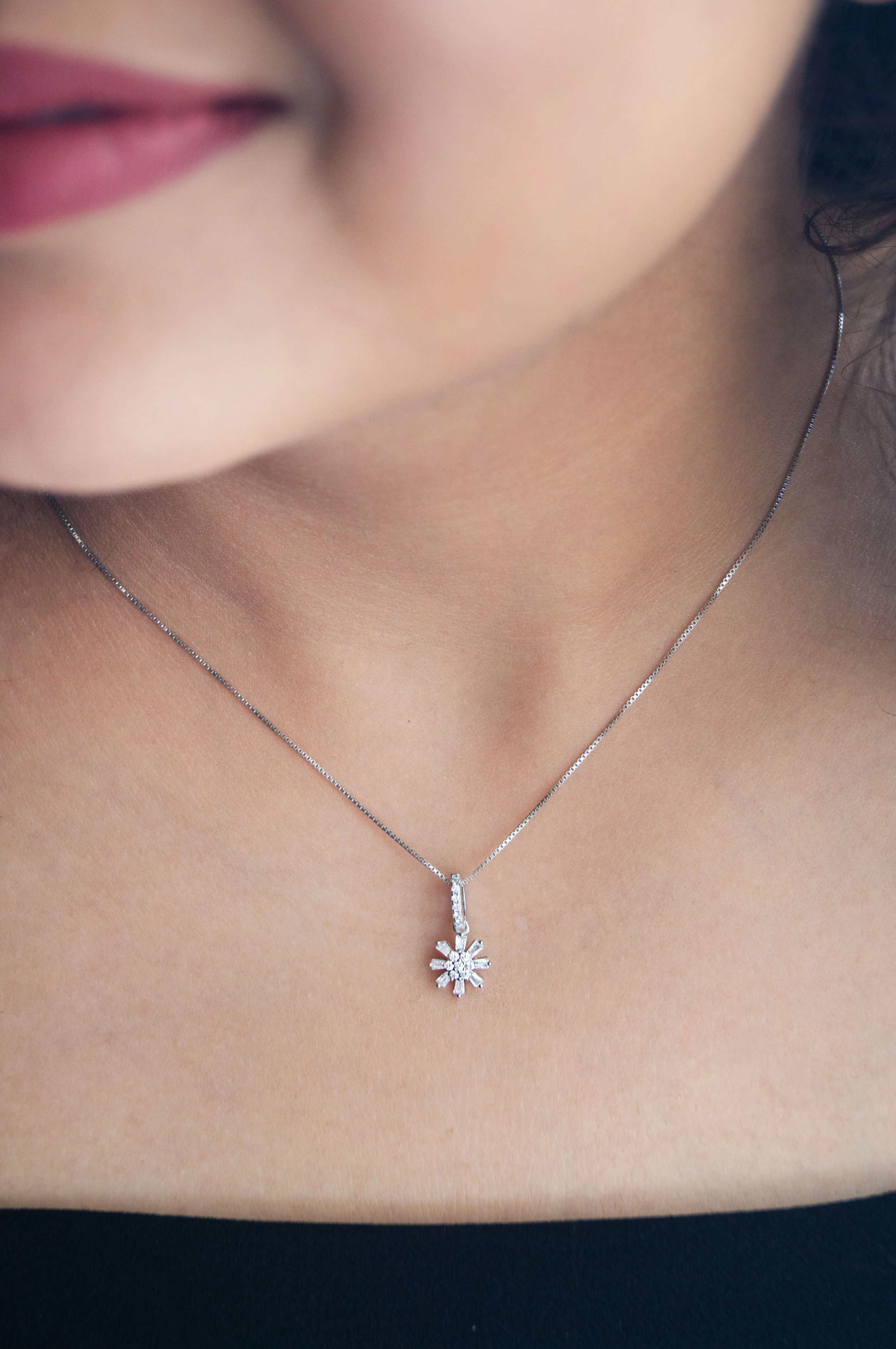 Baguette Treaty Flower Sterling Silver Pendant