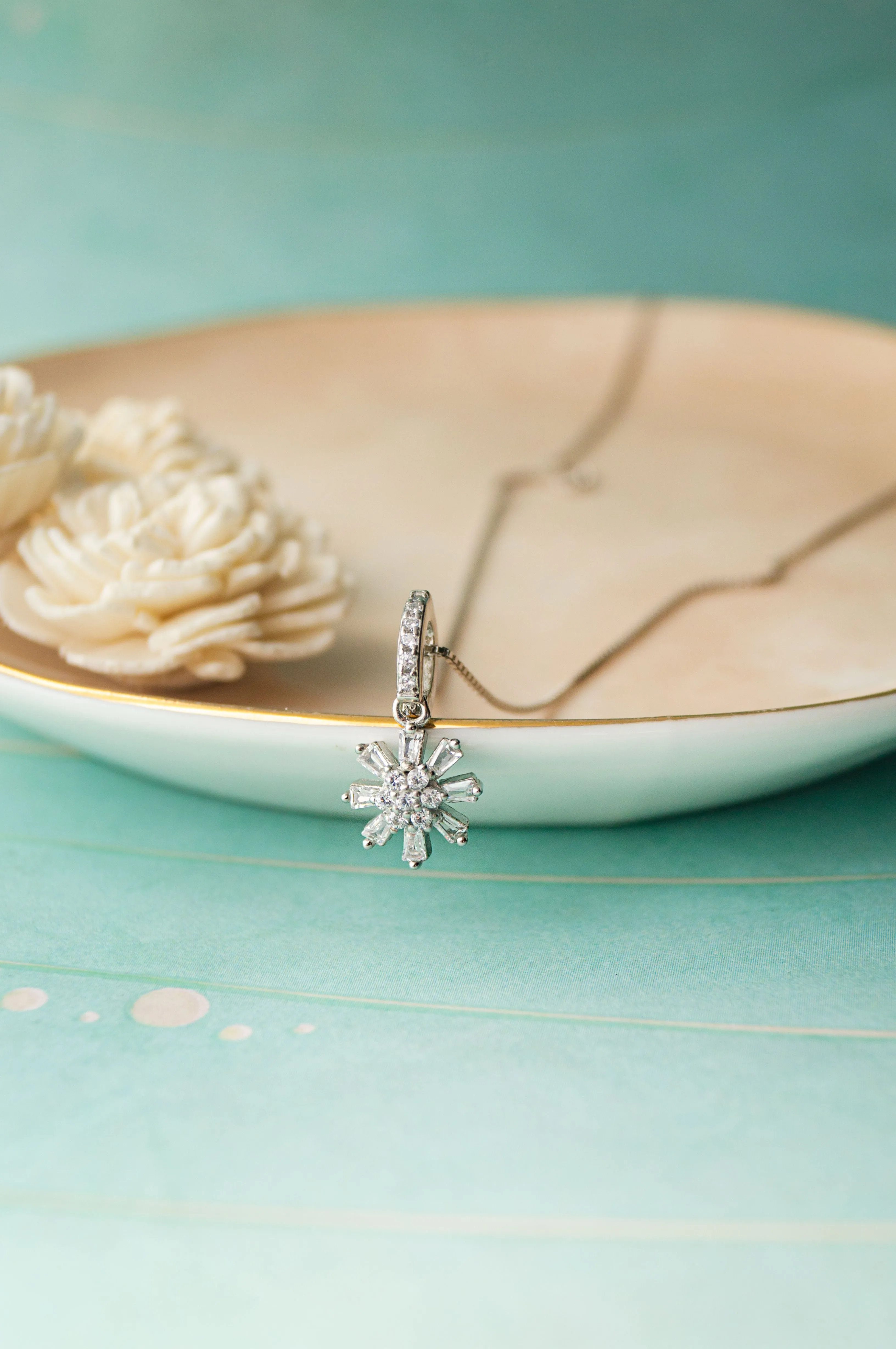 Baguette Treaty Flower Sterling Silver Pendant