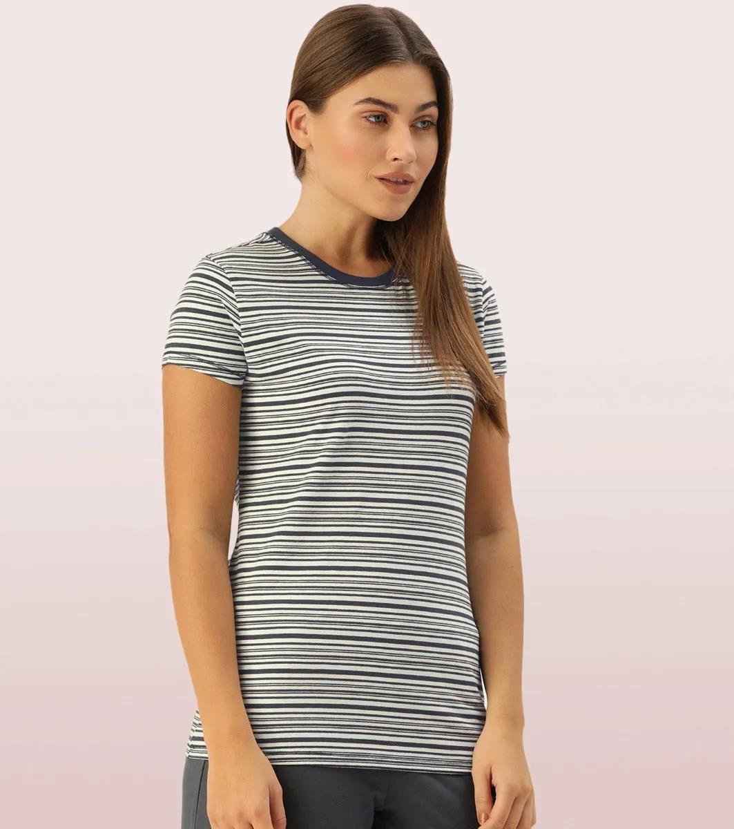 Basic Crew Tee – Striped | Short Sleeve Crew Neck Stretch Cotton Tee