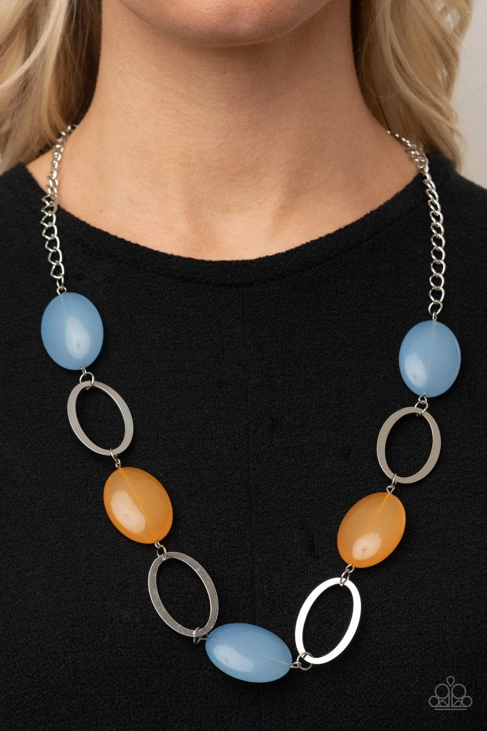 Beachside Boardwalk Multi-color Blue and Orange Necklace - Paparazzi Accessories