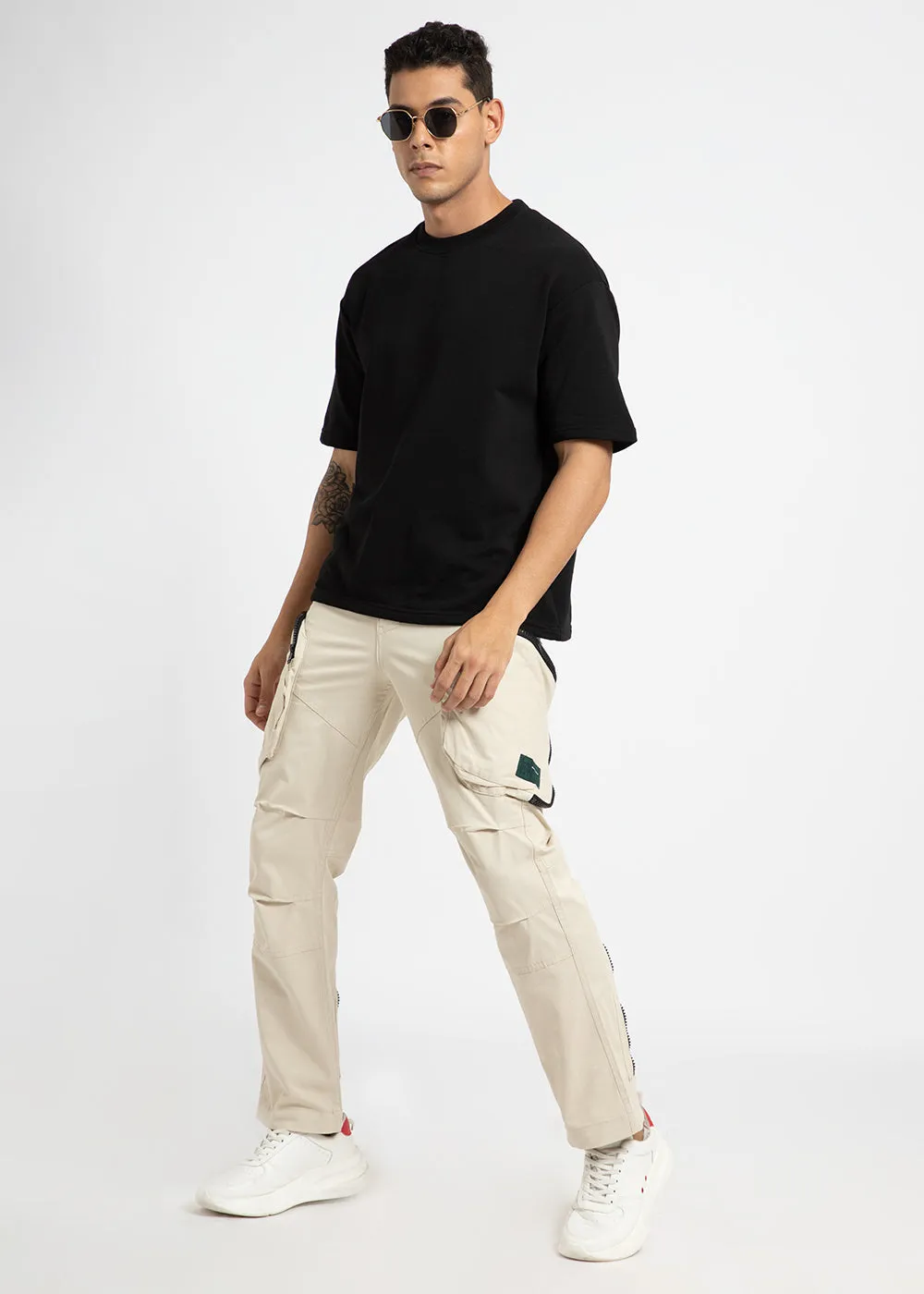 Beige Zipper Cargo Pant