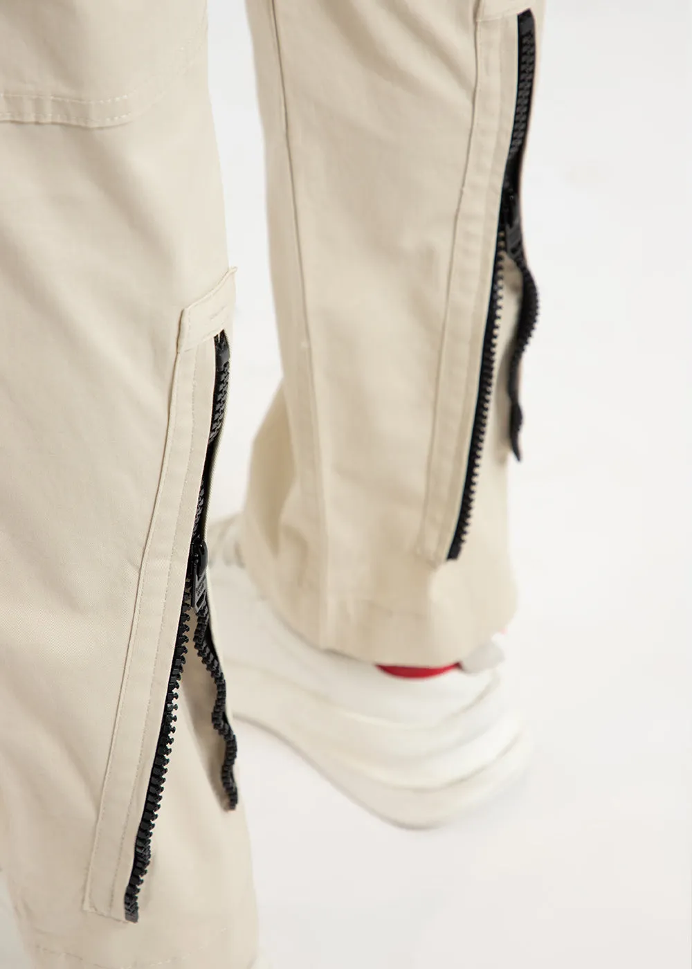 Beige Zipper Cargo Pant