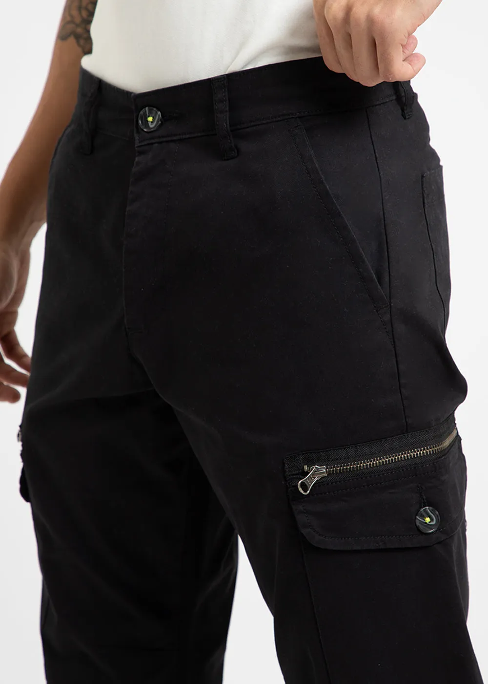 Black Elasticated Cargo Pant