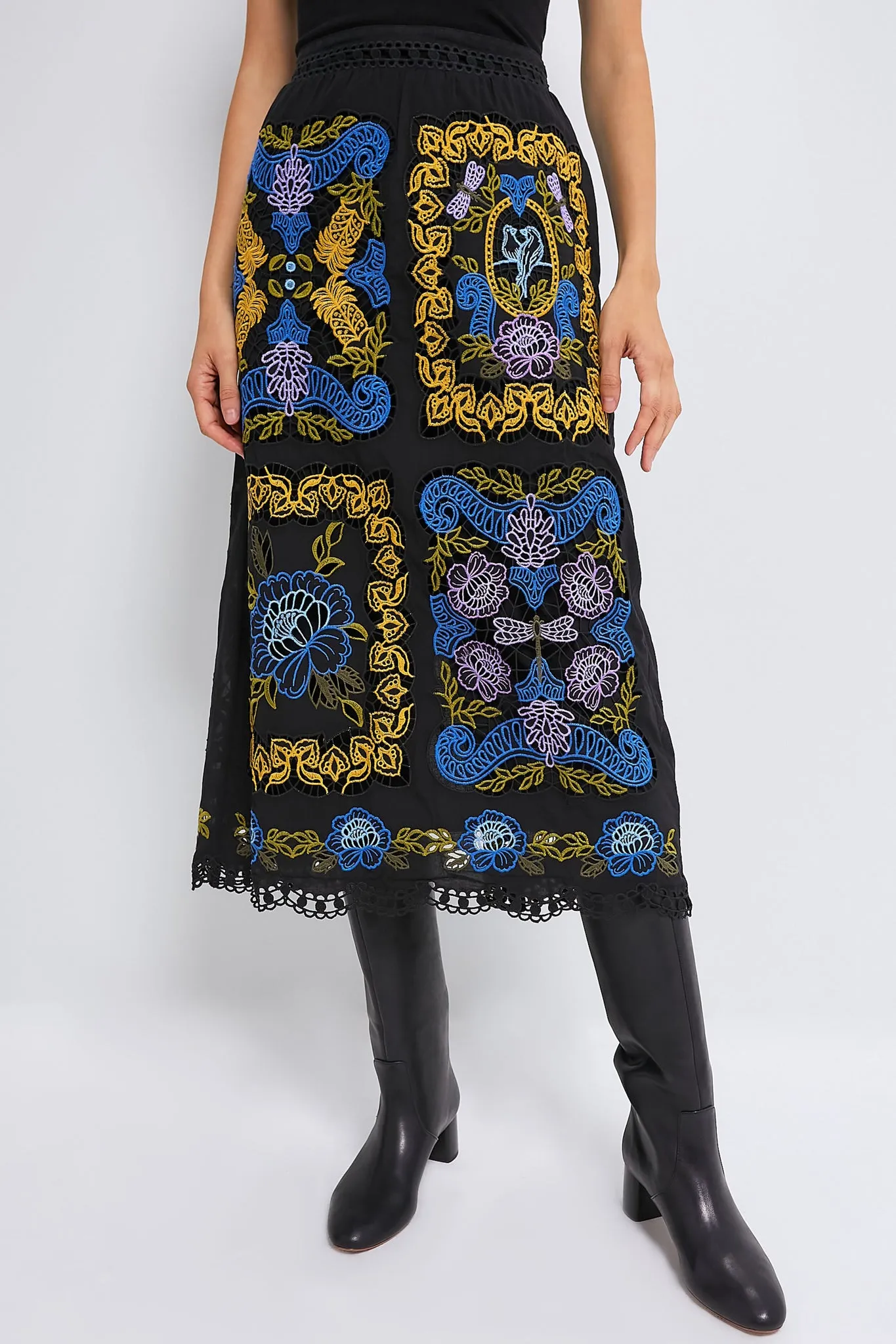 Black Richelieu Midi Skirt