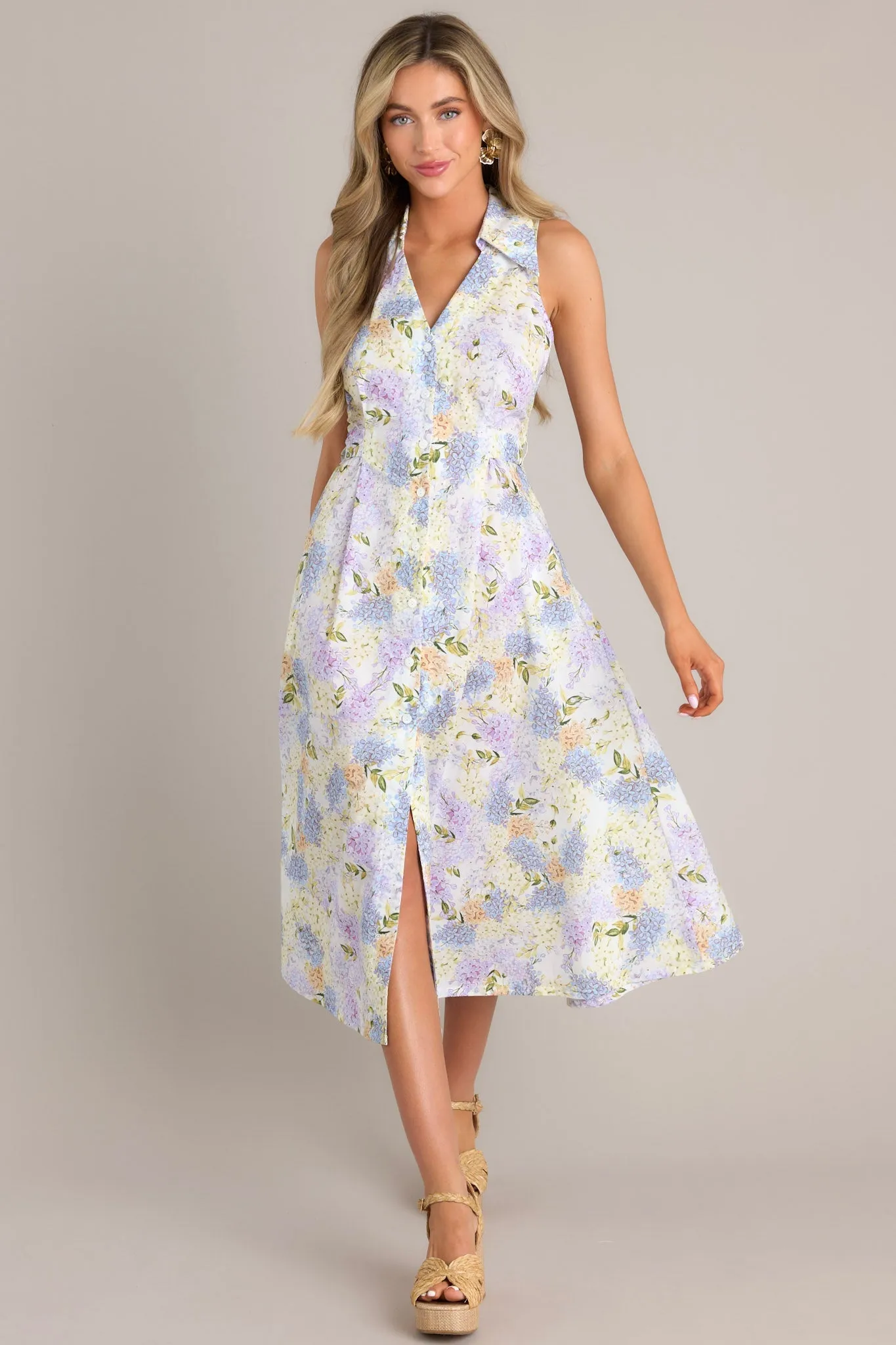 Blessed Life Lavender Floral Button Front Midi Dress