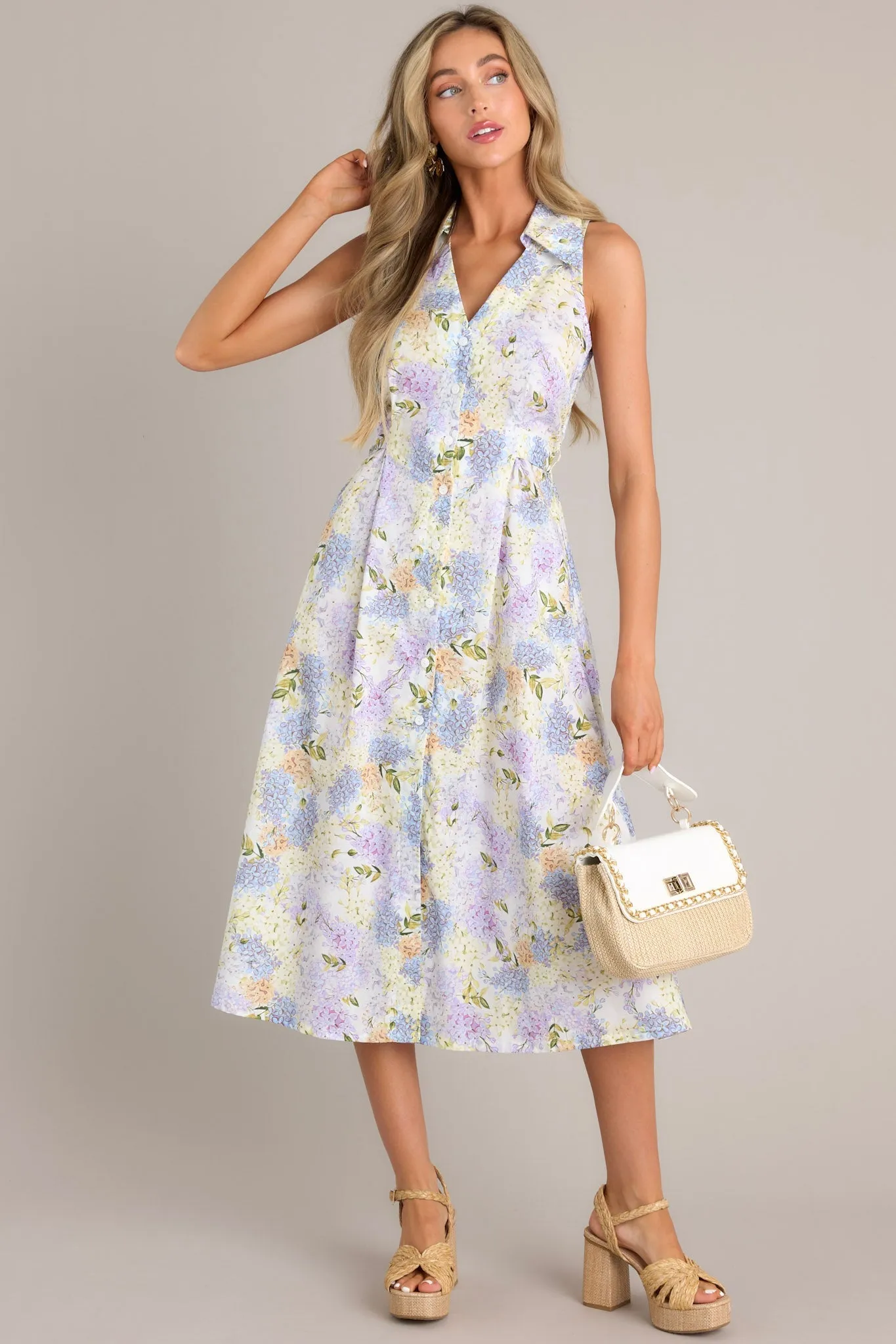 Blessed Life Lavender Floral Button Front Midi Dress