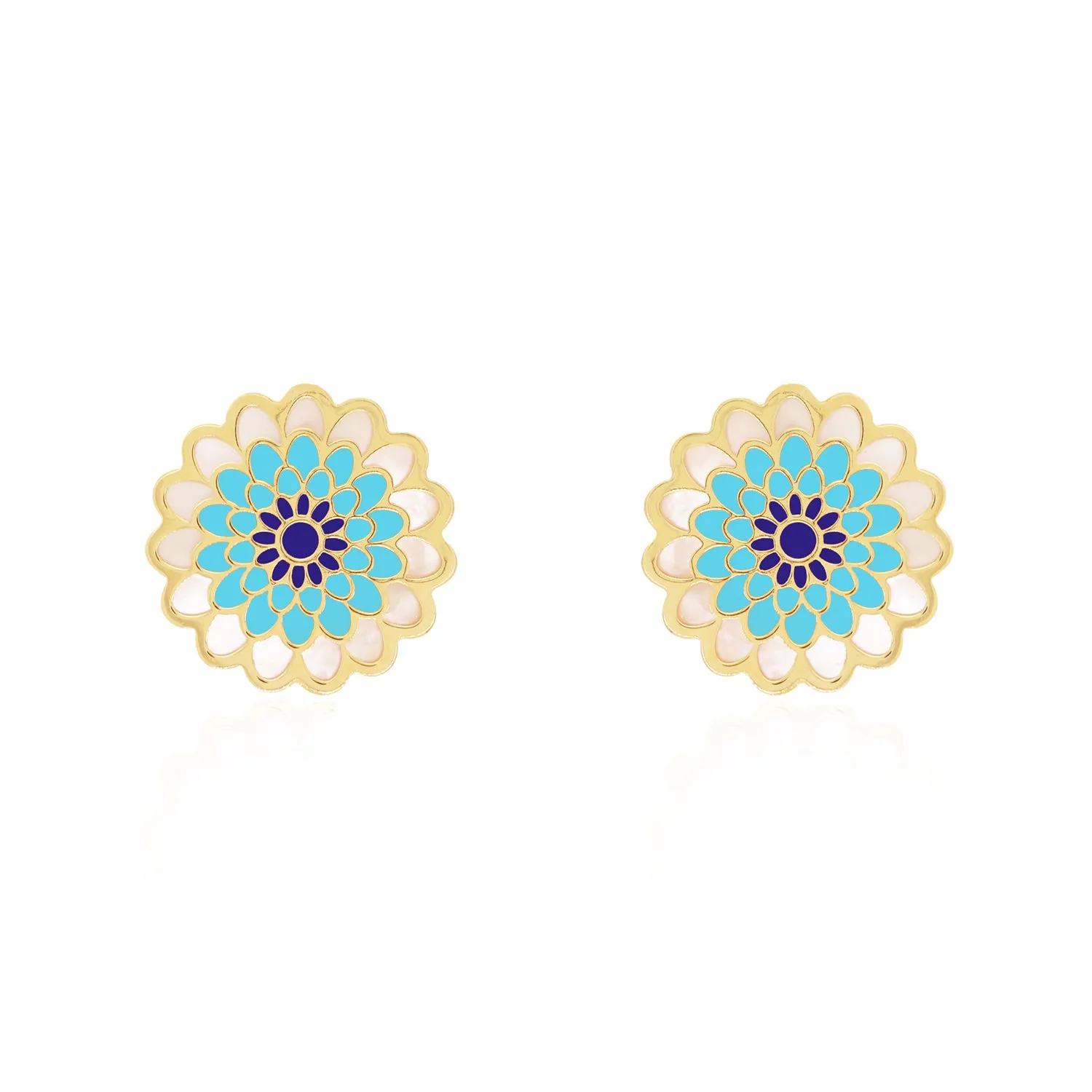 Blue Dahlia Flower Stud Earrings