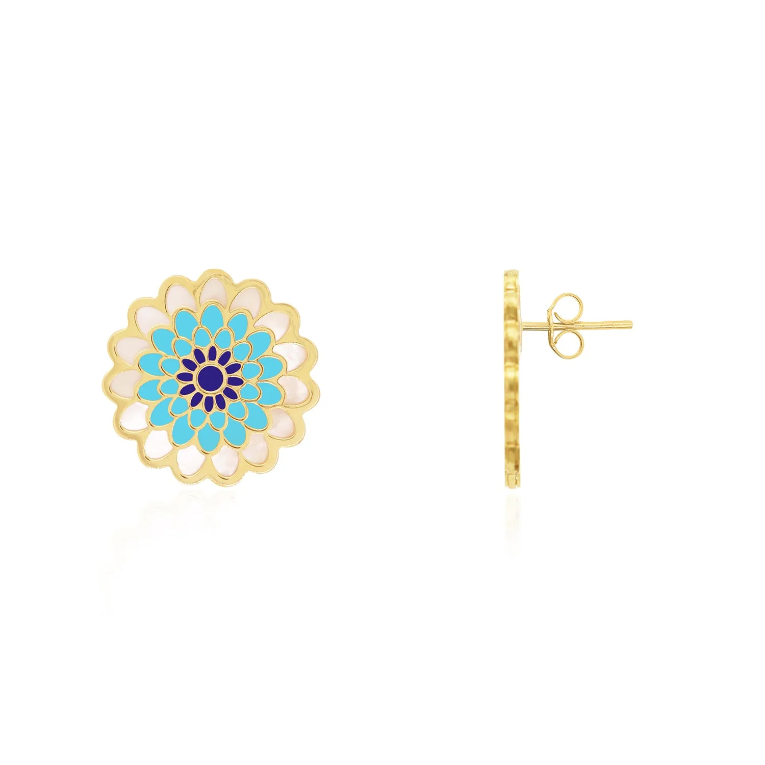 Blue Dahlia Flower Stud Earrings