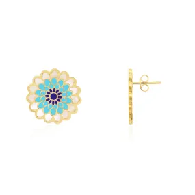 Blue Dahlia Flower Stud Earrings