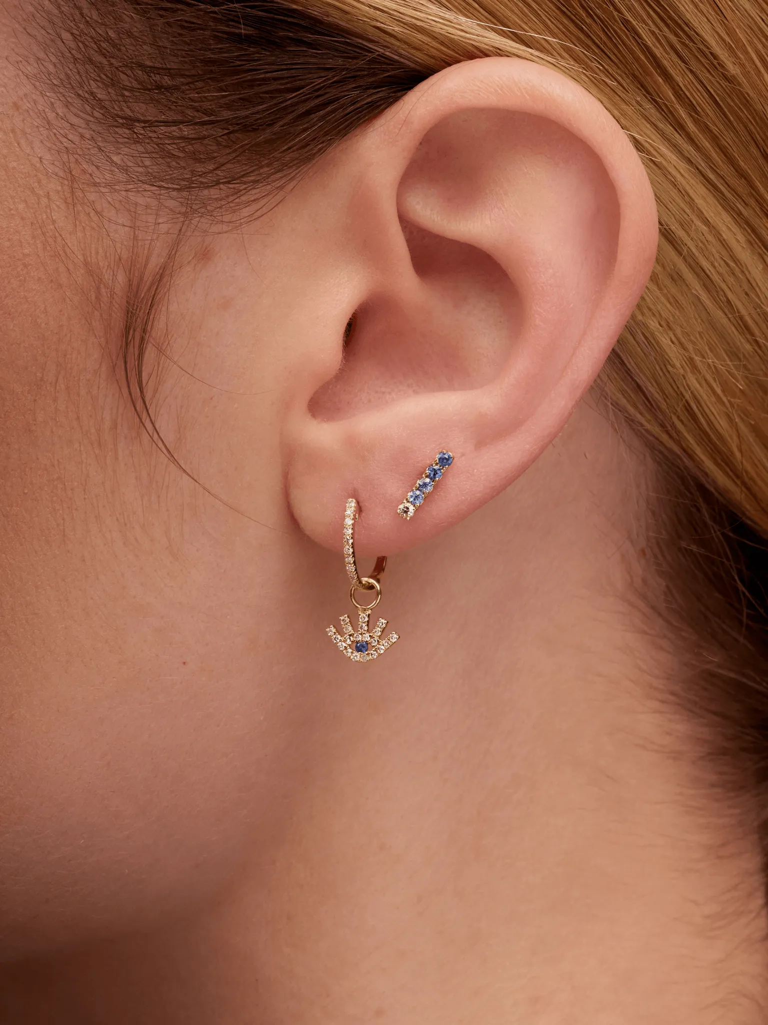 Blue Ombre Stud Earrings 14K