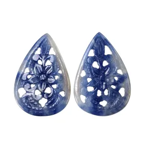 BLUE SAPPHIRE Gemstone Carving : 38.85cts Natural Untreated Sapphire Hand Carved Pear Shape 35*23.5mm - 35.5*23.5mm 2pcs