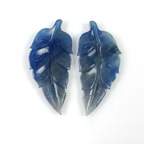 BLUE SAPPHIRE Gemstone Carving : 44.71cts Natural Untreated Unheated Sapphire Hand Carved Leaf 40*18mm Pair (With Video)