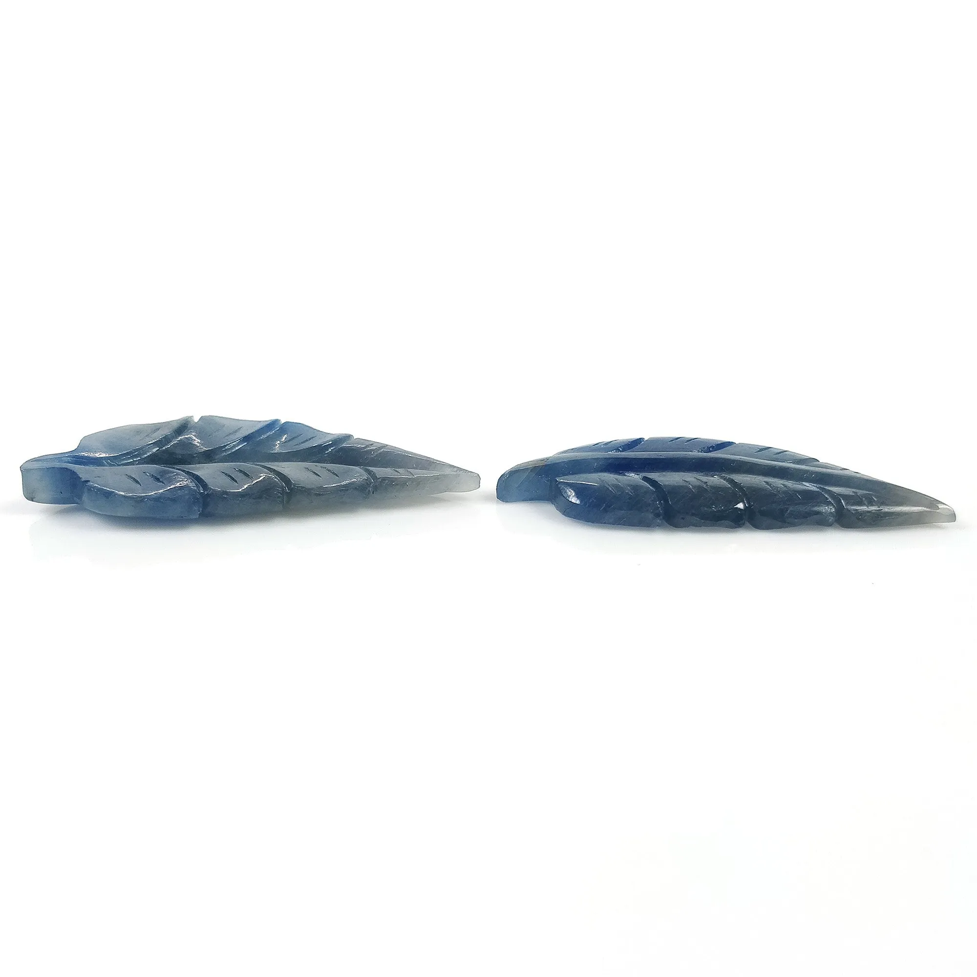 BLUE SAPPHIRE Gemstone Carving : 44.71cts Natural Untreated Unheated Sapphire Hand Carved Leaf 40*18mm Pair (With Video)