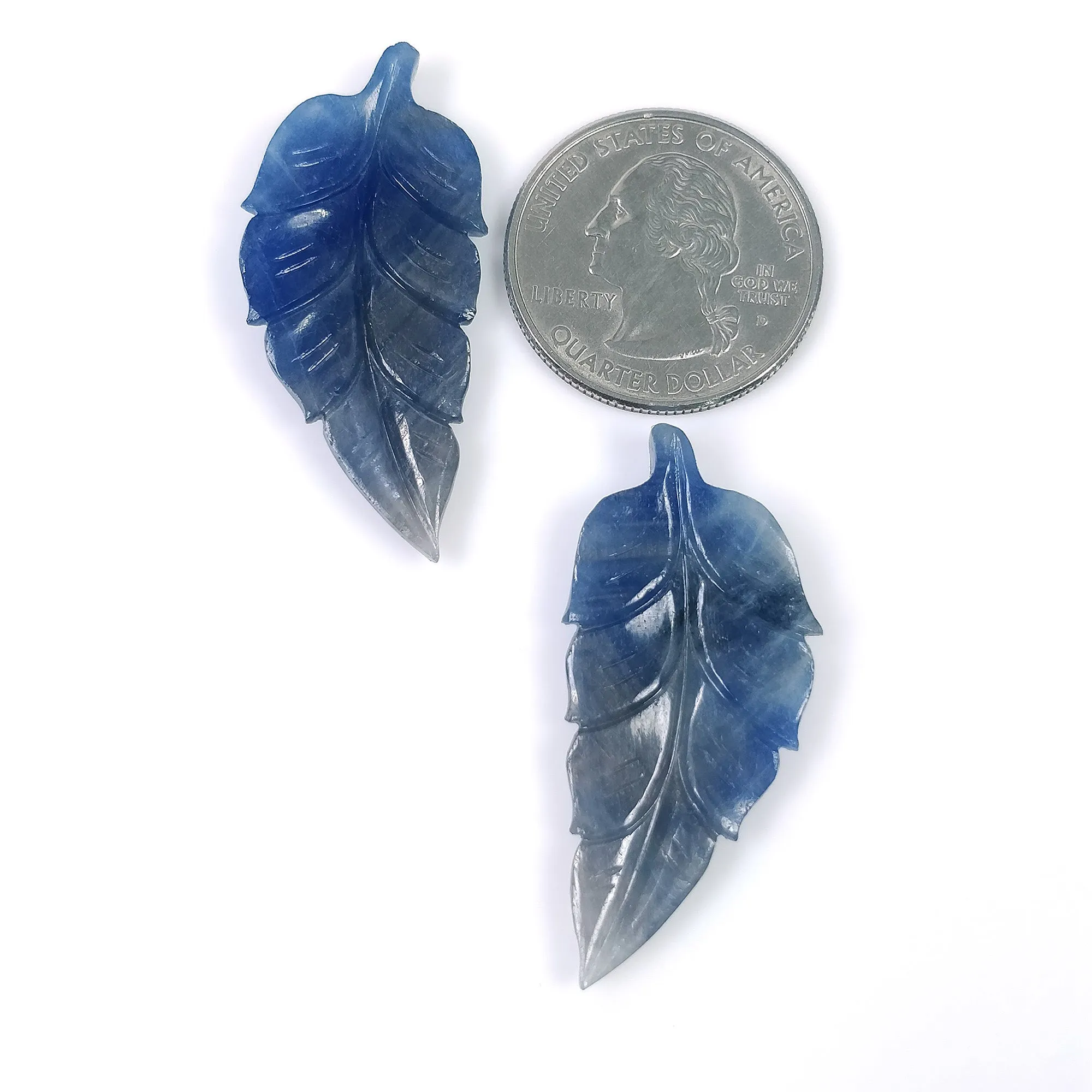 BLUE SAPPHIRE Gemstone Carving : 44.71cts Natural Untreated Unheated Sapphire Hand Carved Leaf 40*18mm Pair (With Video)