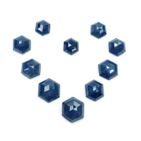 BLUE SAPPHIRE Gemstone Step Cut : 23.70cts Natural Untreated Unheated Sapphire Hexagon Shape 6mm - 9mm 10pcs (With Video)