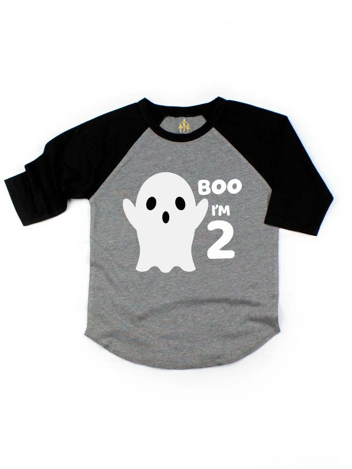 Boo, I'm 2 Kids Ghost Raglan Tee - Heather Gray & Black