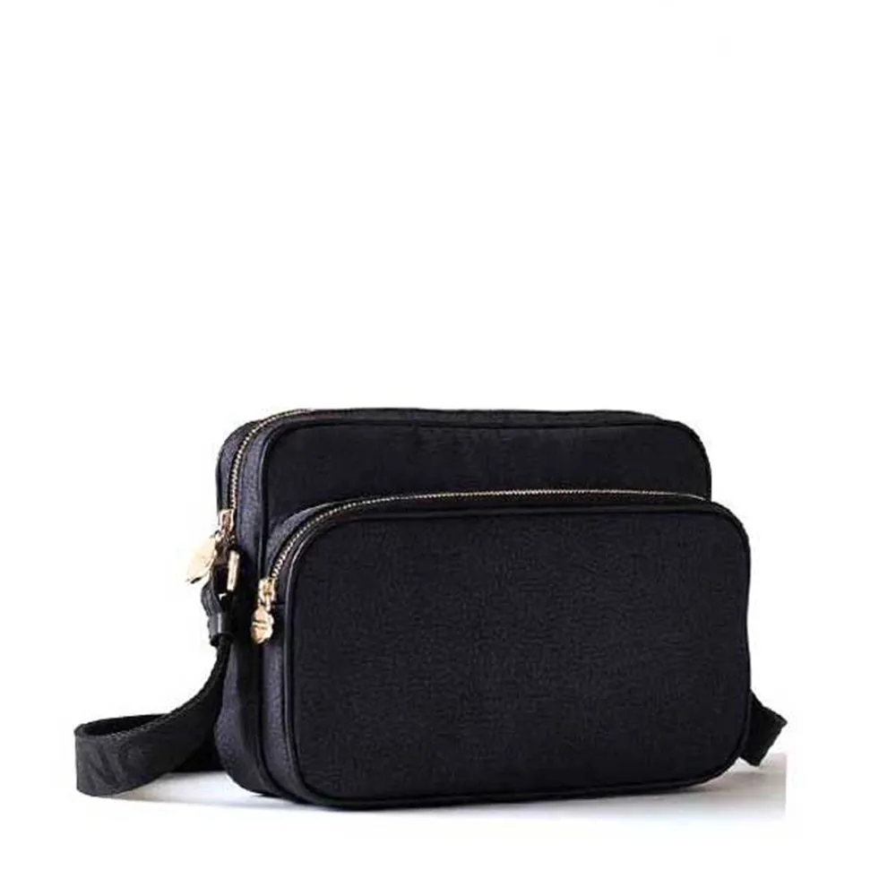 Borsa a Tracolla Small BORBONESE in Tessuto Riciclato stampa OP Dark Black