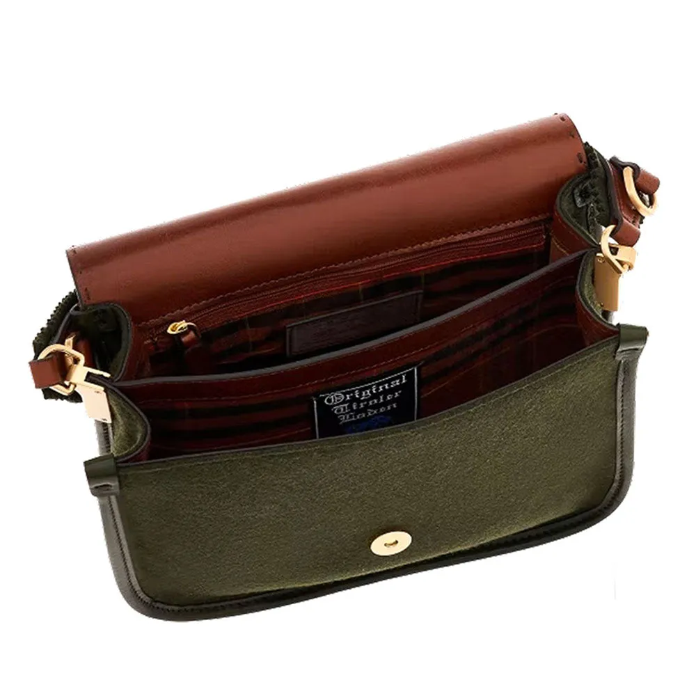 Borsa Donna a Tracolla THE BRIDGE linea Loden Capsule in Pelle Marrone Tessuto Loden Verde