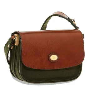 Borsa Donna a Tracolla THE BRIDGE linea Loden Capsule in Pelle Marrone Tessuto Loden Verde