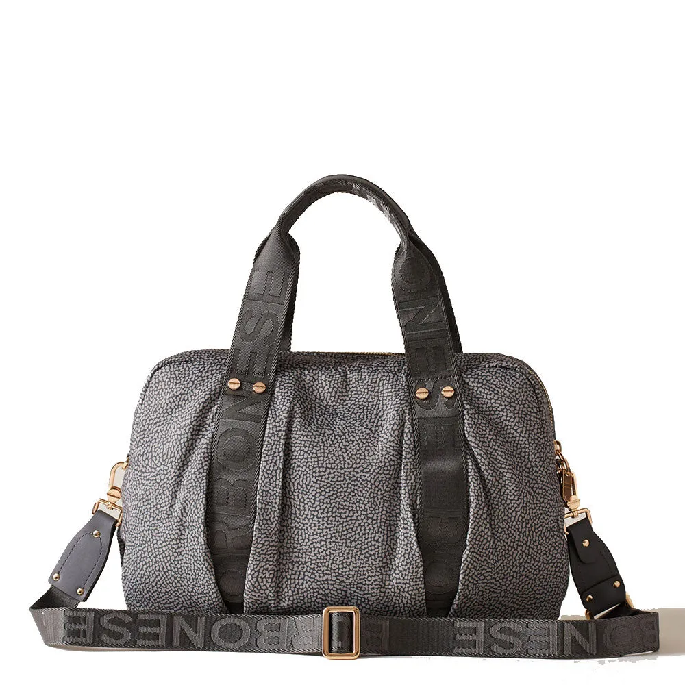 Borsa Donna Bauletto a Mano BORBONESE linea Cloudette Medium in Tessuto Jet Op colore Clay Grey