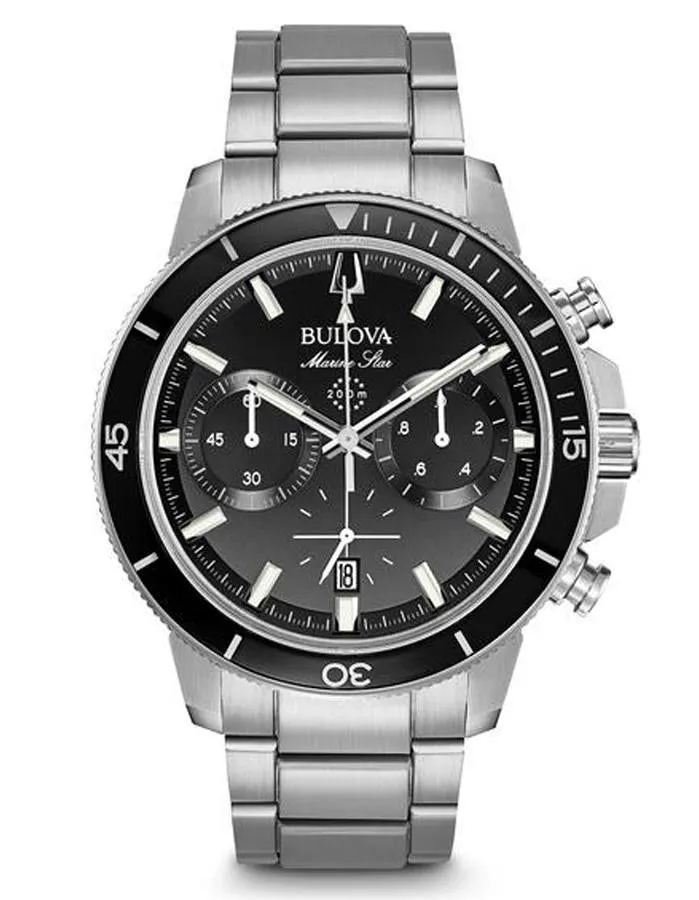 Bulova Mens Marine Star Chronograph - Stainless Steel - Black Dial - 200M