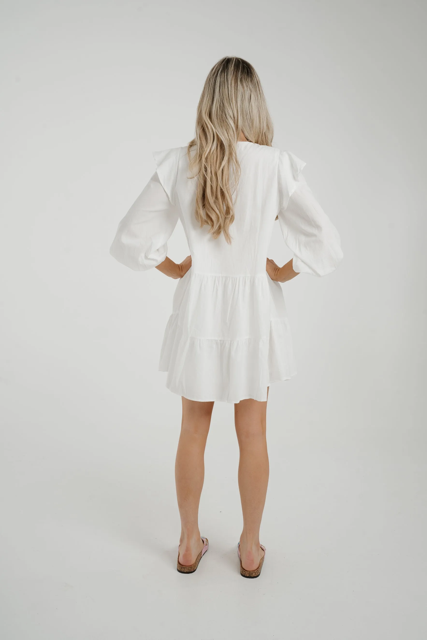 Caitlyn Tiered Shirt Dress In White