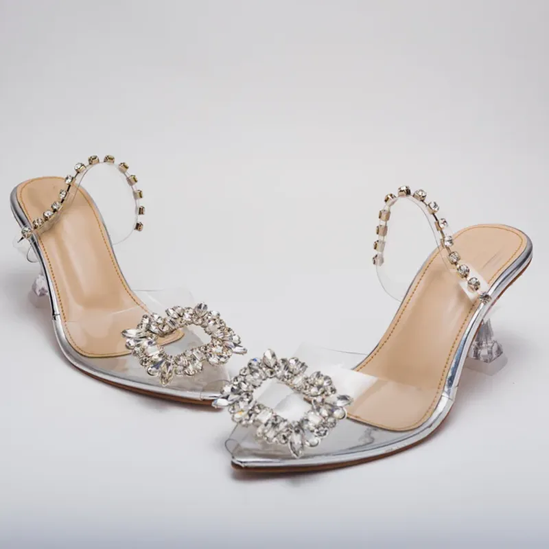 Cinderella Rhinestone Heels Women Crystal Clear Mules Sandals