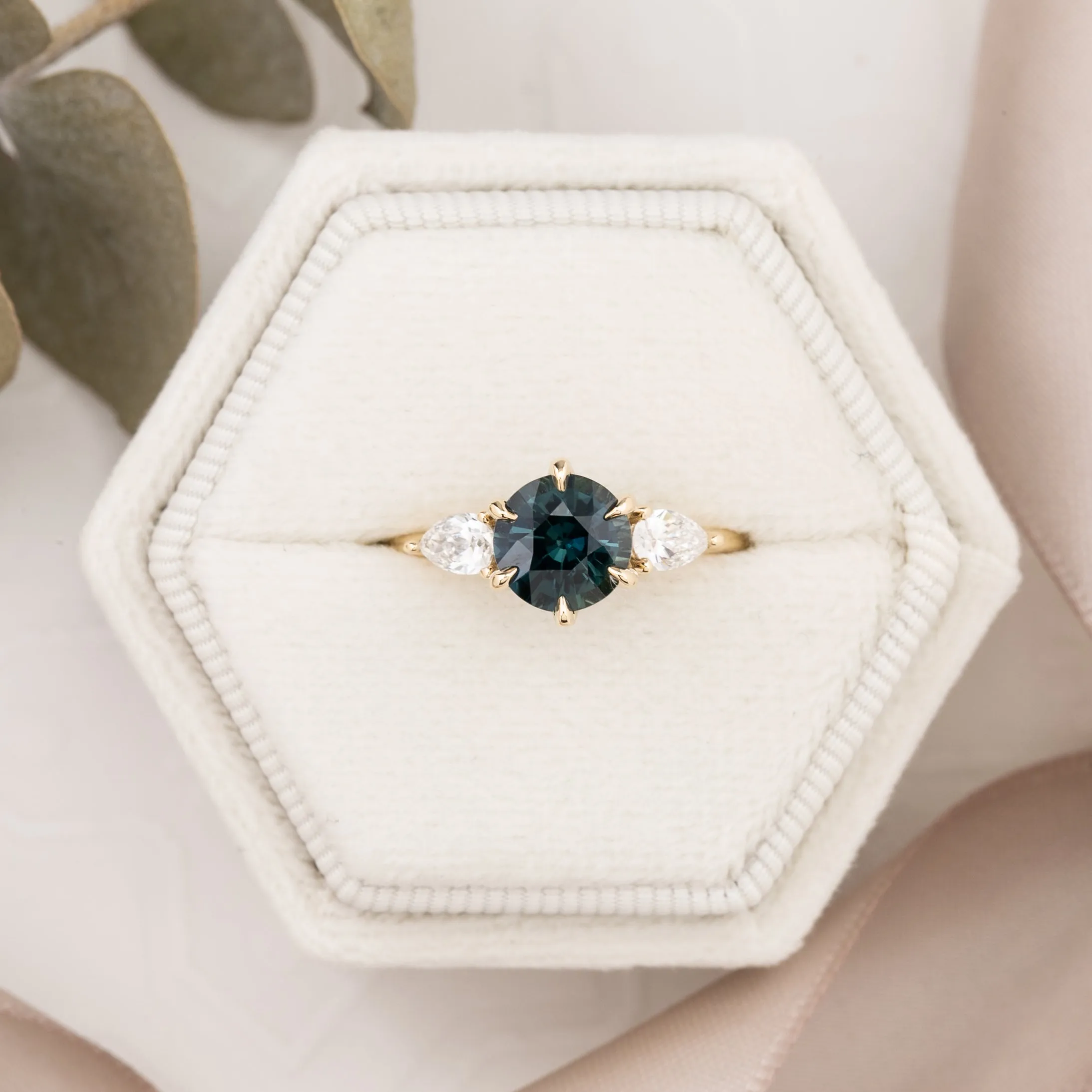 Claire Ring 1.55ct Teal Blue Australian Sapphire, 14k Yellow Gold (One of a kind)