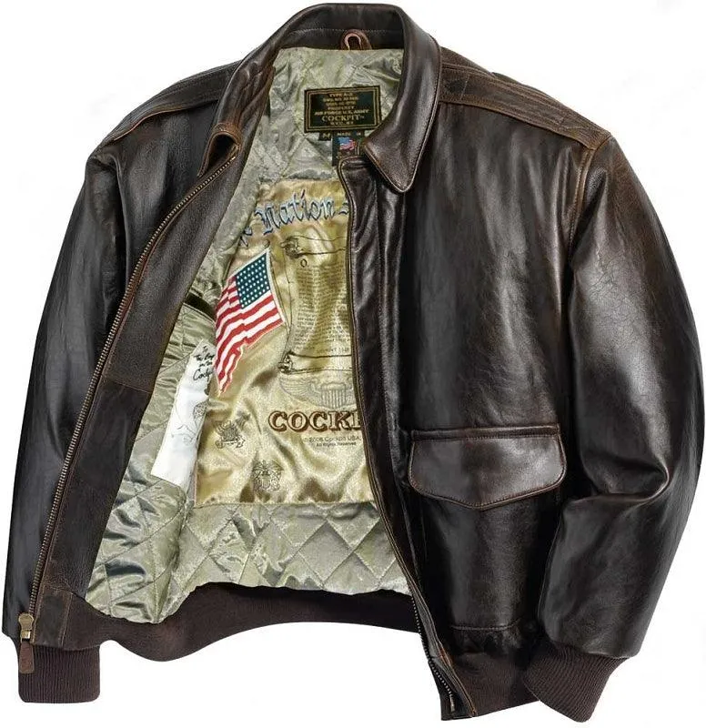 Cockpit USA Mens Antique Lambskin Leather A-2 Flight Jacket