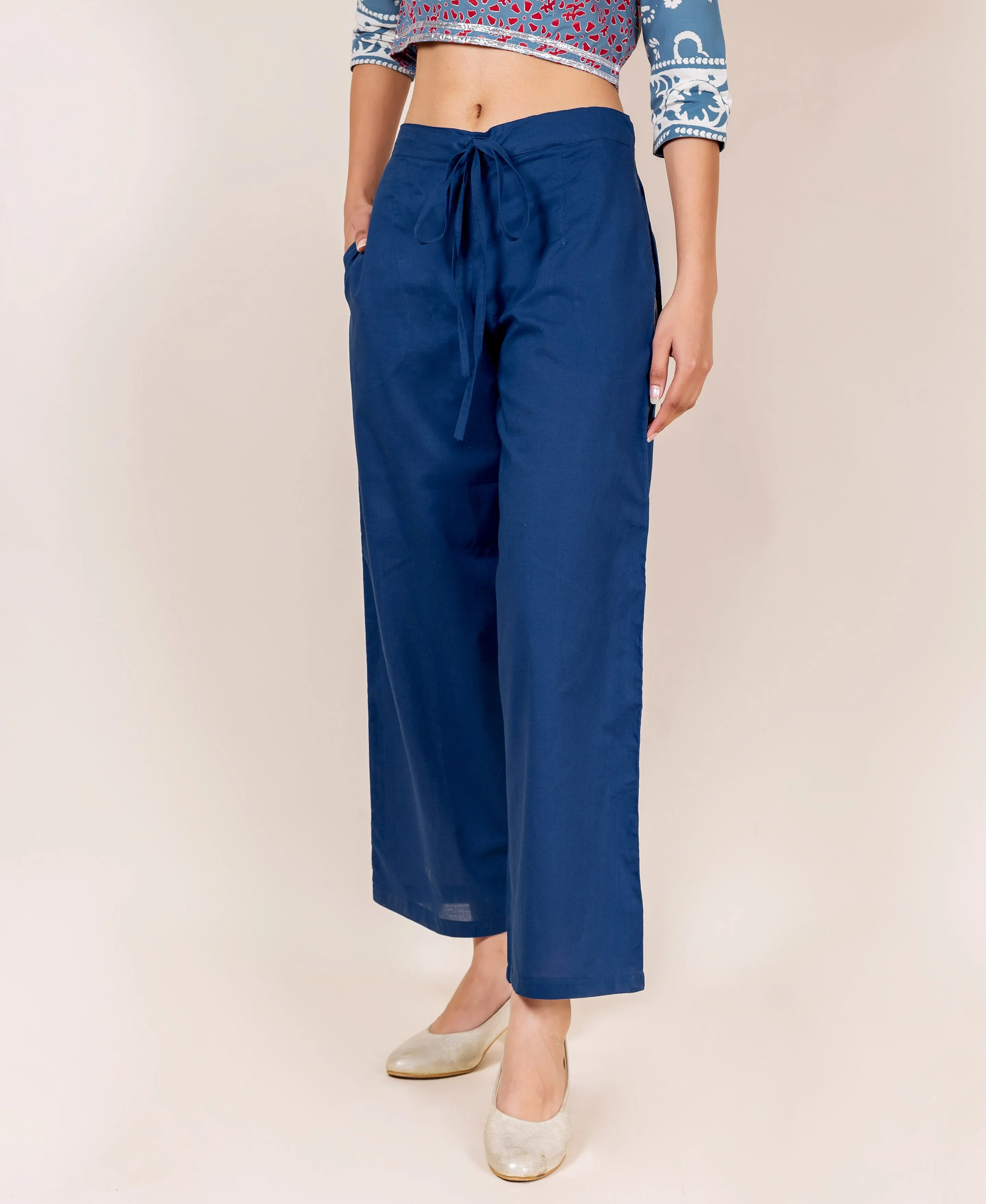 Cotton Indigo Embroidered Palazzo Pants