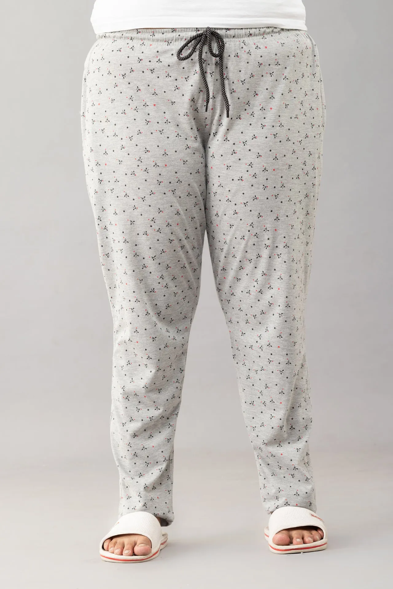 Cotton Printed All Day Night Pants For Women - Grey