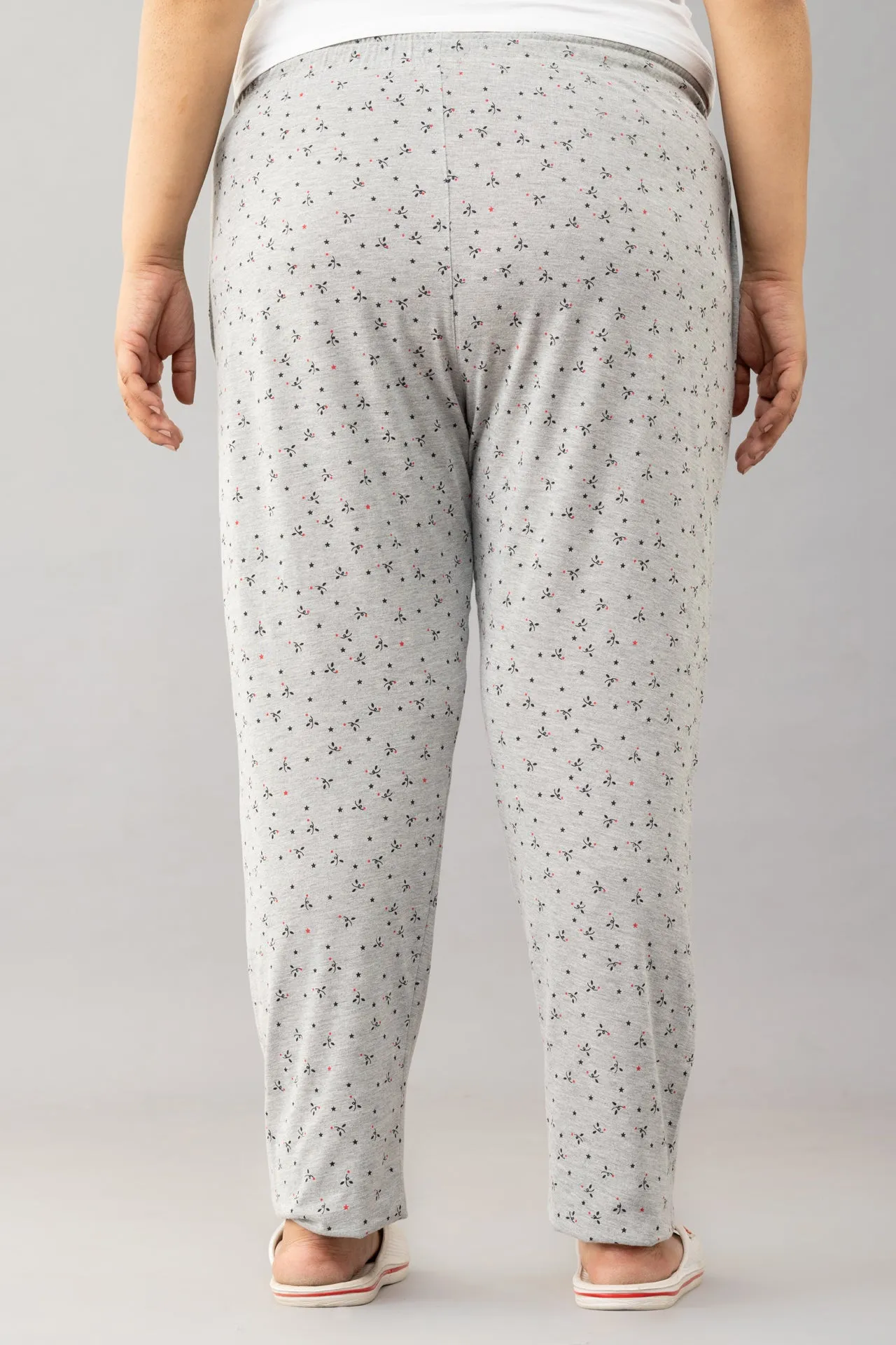 Cotton Printed All Day Night Pants For Women - Grey