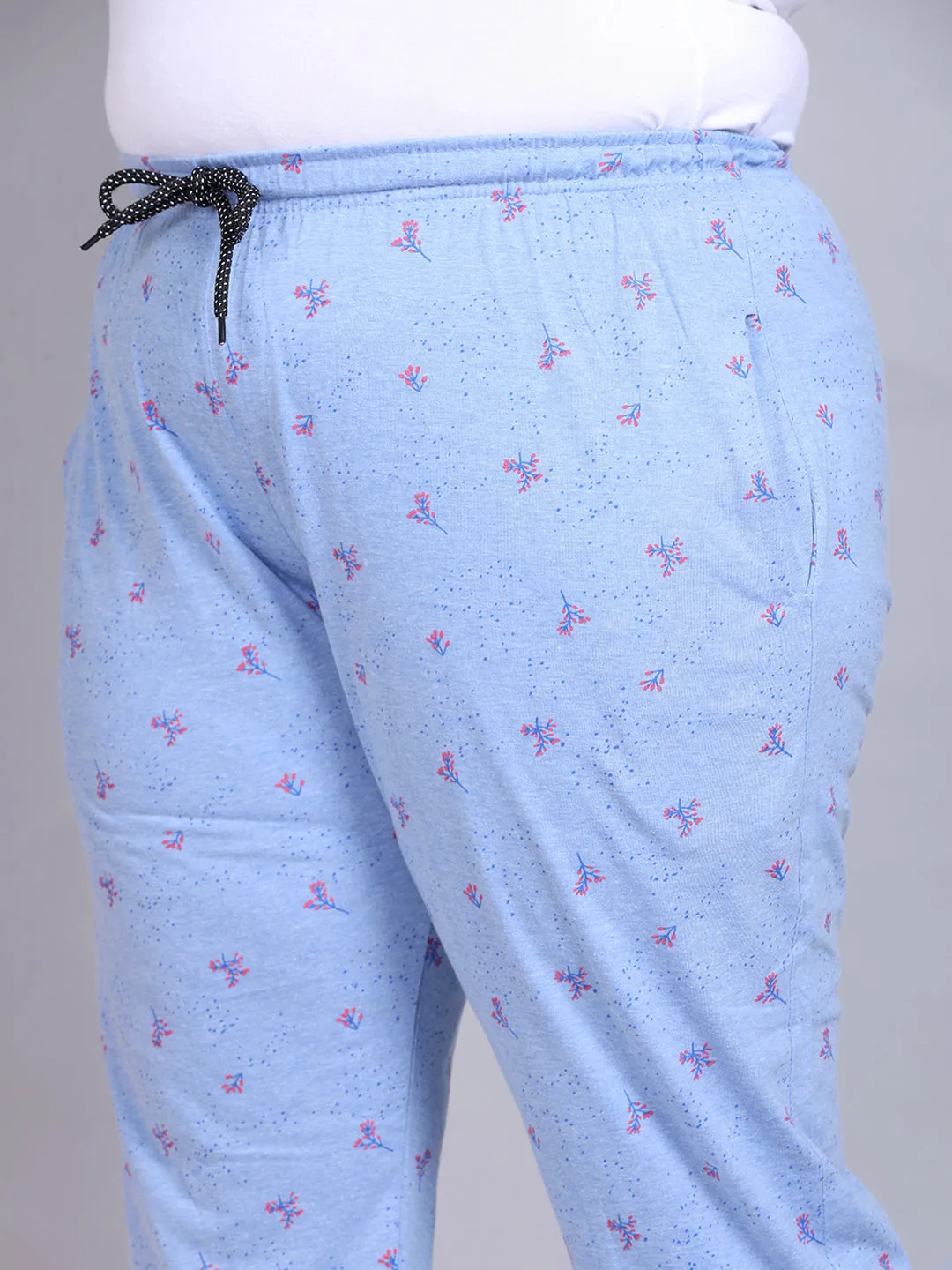 Cotton Printed Night Pants For Women - Blue