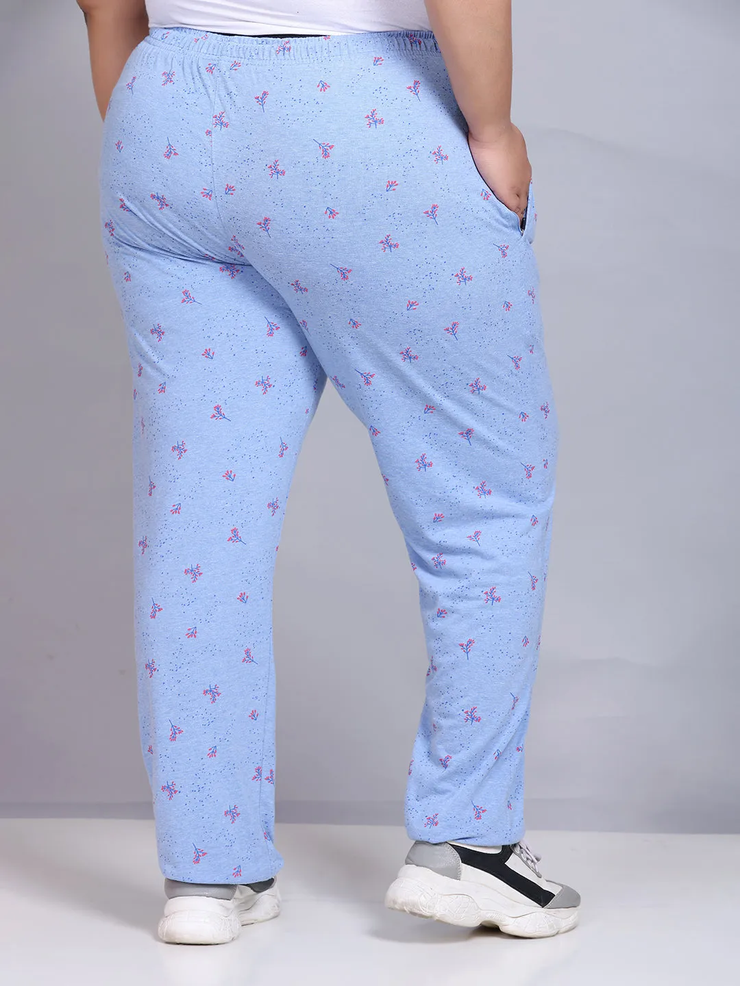 Cotton Printed Night Pants For Women - Blue