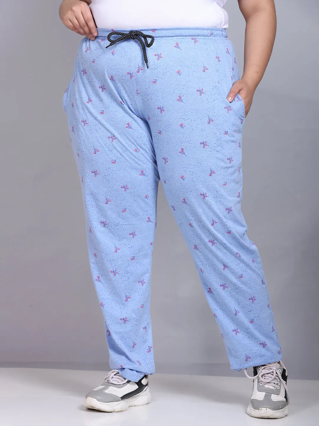 Cotton Printed Night Pants For Women - Blue