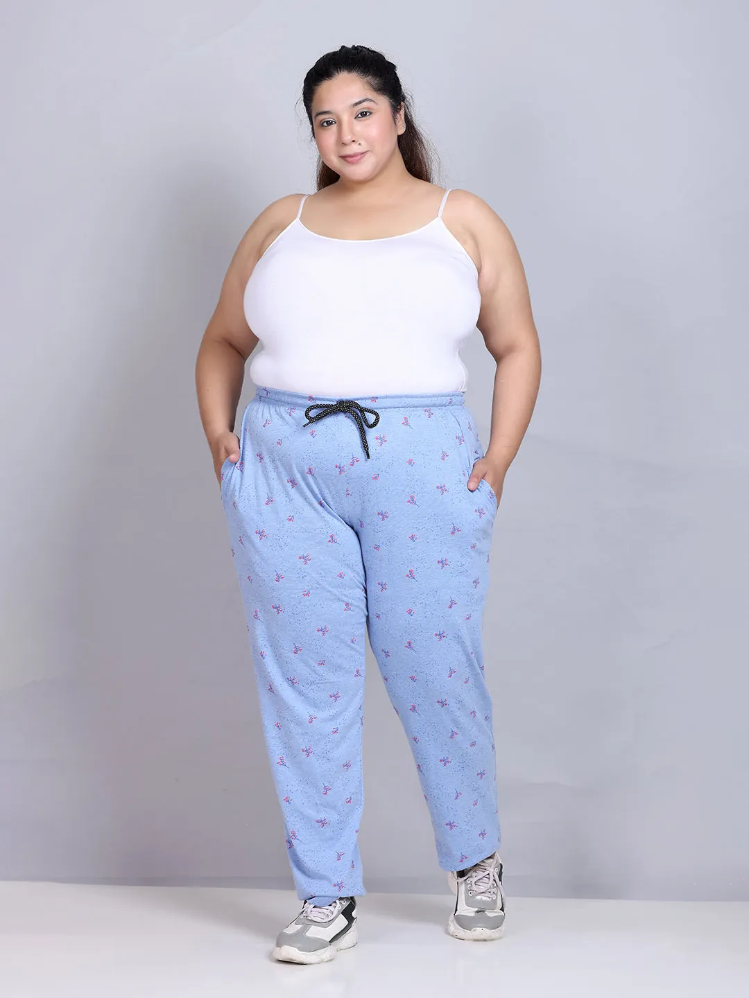 Cotton Printed Night Pants For Women - Blue